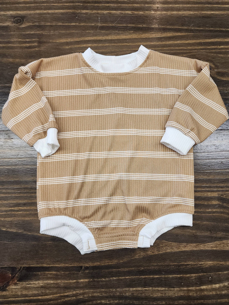 Tan Stripe Ribbed Romper